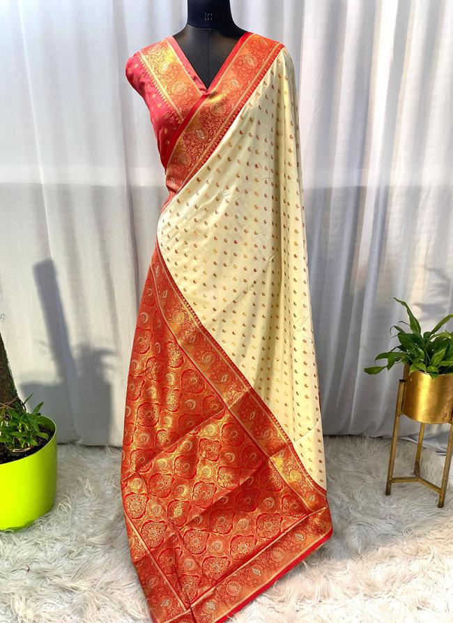 Pure Paithani Silk Cream Wedding Wear Weaving Saree